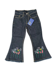 Girls Flapper Denim Pant – Dark Blue