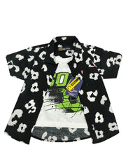 Black & White Panda Pattern Double Shirt – Minimalist Streetwear with Playful Edge