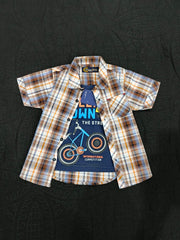 Brown And Blue Lining Double Shirt