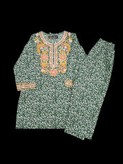 Exquisite Green & Pink Embroidered Shalwar Kameez for Girls