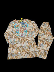 ✨ Exquisite Blue & Skin Color Embroidered Shalwar Kameez for Girls