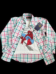 Spider-Man Pink & Green Checked Double Shirt