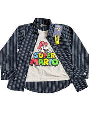 Super Mario Blue Lined Double Shirts for Boys