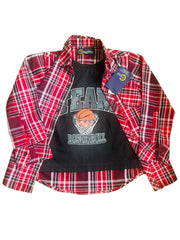 Red Plaid Double Shirt with Basketball Print