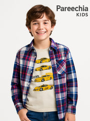 Magenta Car Double Shirt for Boys