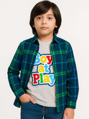 Stylish Green & Blue Checked Double Shirt for Boys
