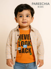 Boys' Orange & Off-White Checked Double Layer Shirt