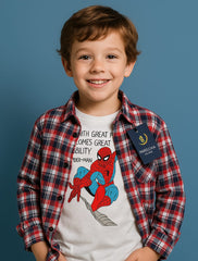 Spiderman Red Checked Double Shirt for Boys