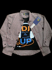 Cool DJ Print Tee with Checkered Double Shirt