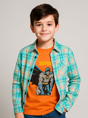 China Cotton Double Shirt Plaid and Batman Tee Combo for Boys