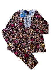 Girls Embroidered Floral Corduroy Top & Trouser Set