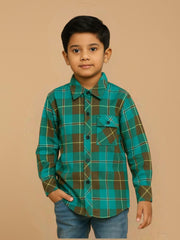 Falalen Classic Sea Green Check Shirt for Boys