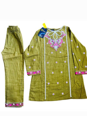 China Khadar Green Trouser & Shirt Set for Girls
