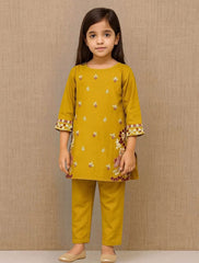Sunshine Elegance – Khadar Yellow Embroidered Shirt & Trouser Set