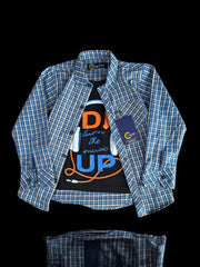 Classic Blue Check Twill Double Shirt for Boys