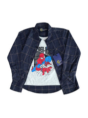 Twill Fabric Blue Batman Check Double Shirt for Boys