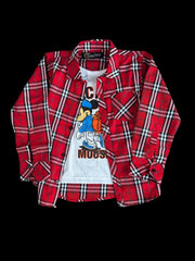 Red Tom & Jerry Check Double Shirt for Boys Playful Twill Fabric