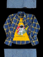 Blue & Yellow Twill double Shirt for Boys