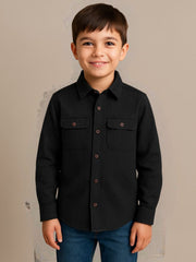 Black Fabric China Casual Shirt for Boys
