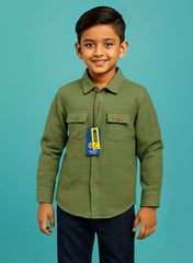 Parrot Green China Fabric Casual Shirt for Boys