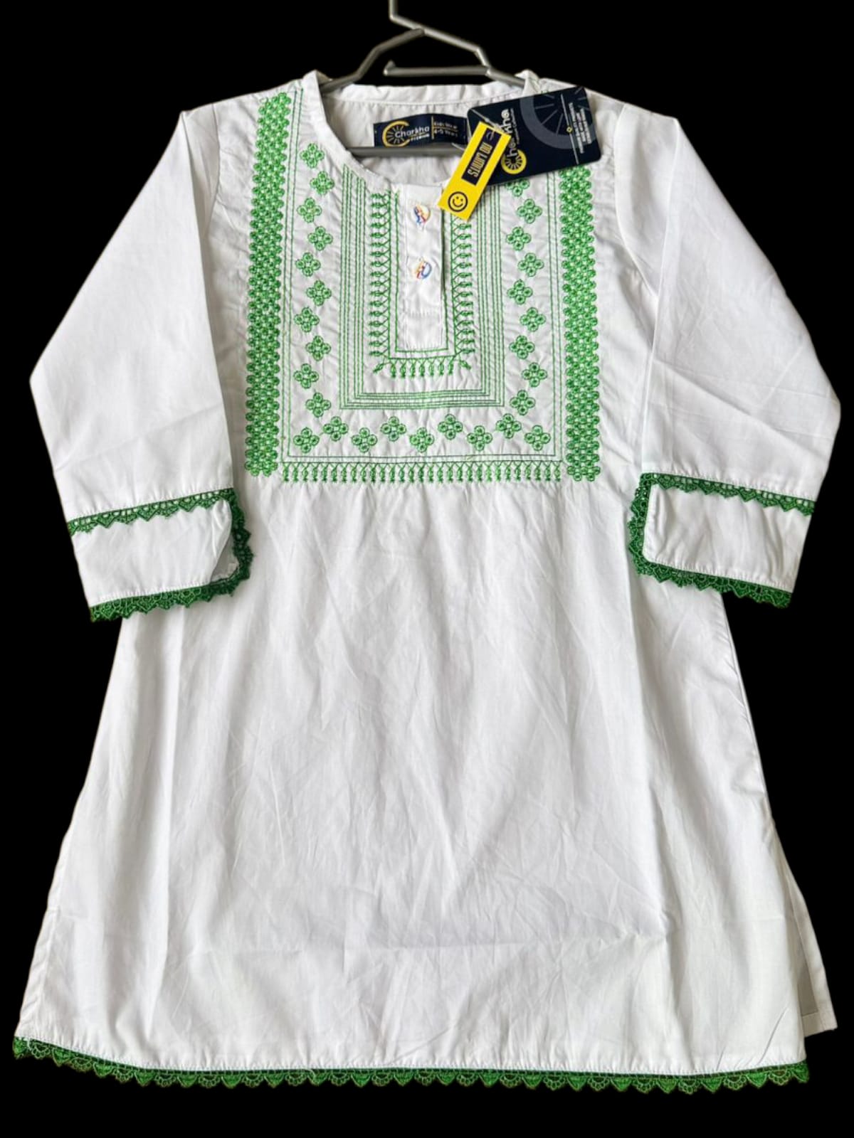 Celebrate Freedom in Style – Girls' Green &amp; White Independence Day Frock