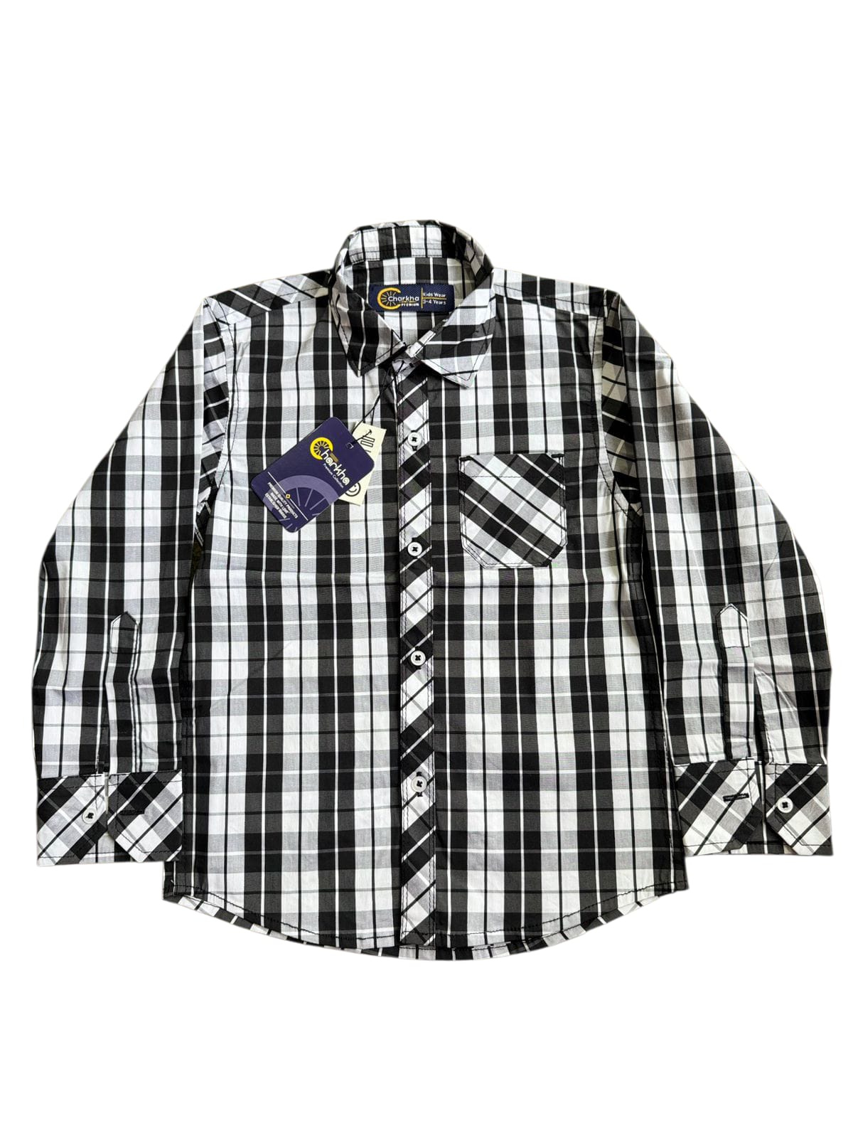 Boys' Black & White Checked Casual Shirt