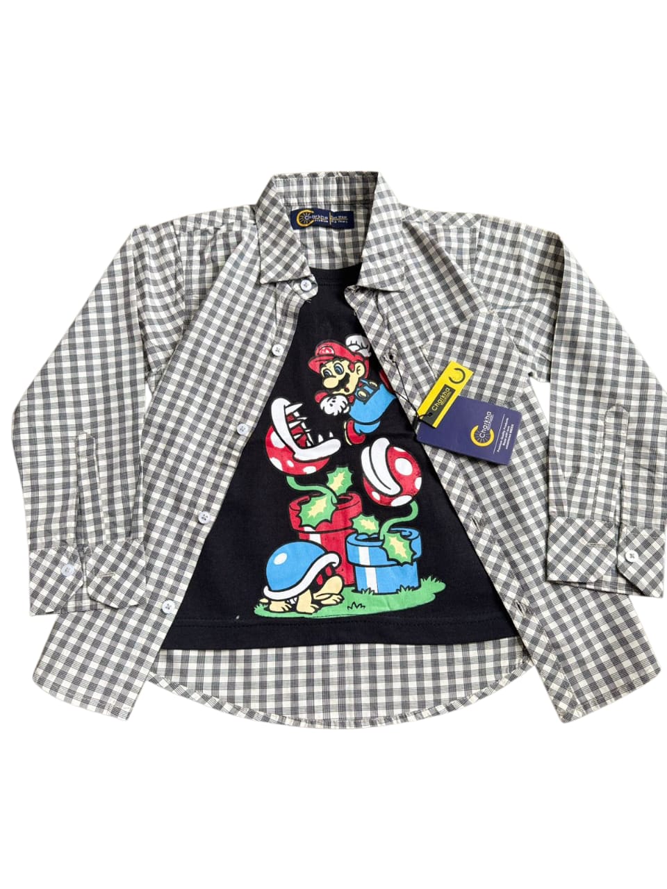 Mario Black and White Double Shirt for Boys