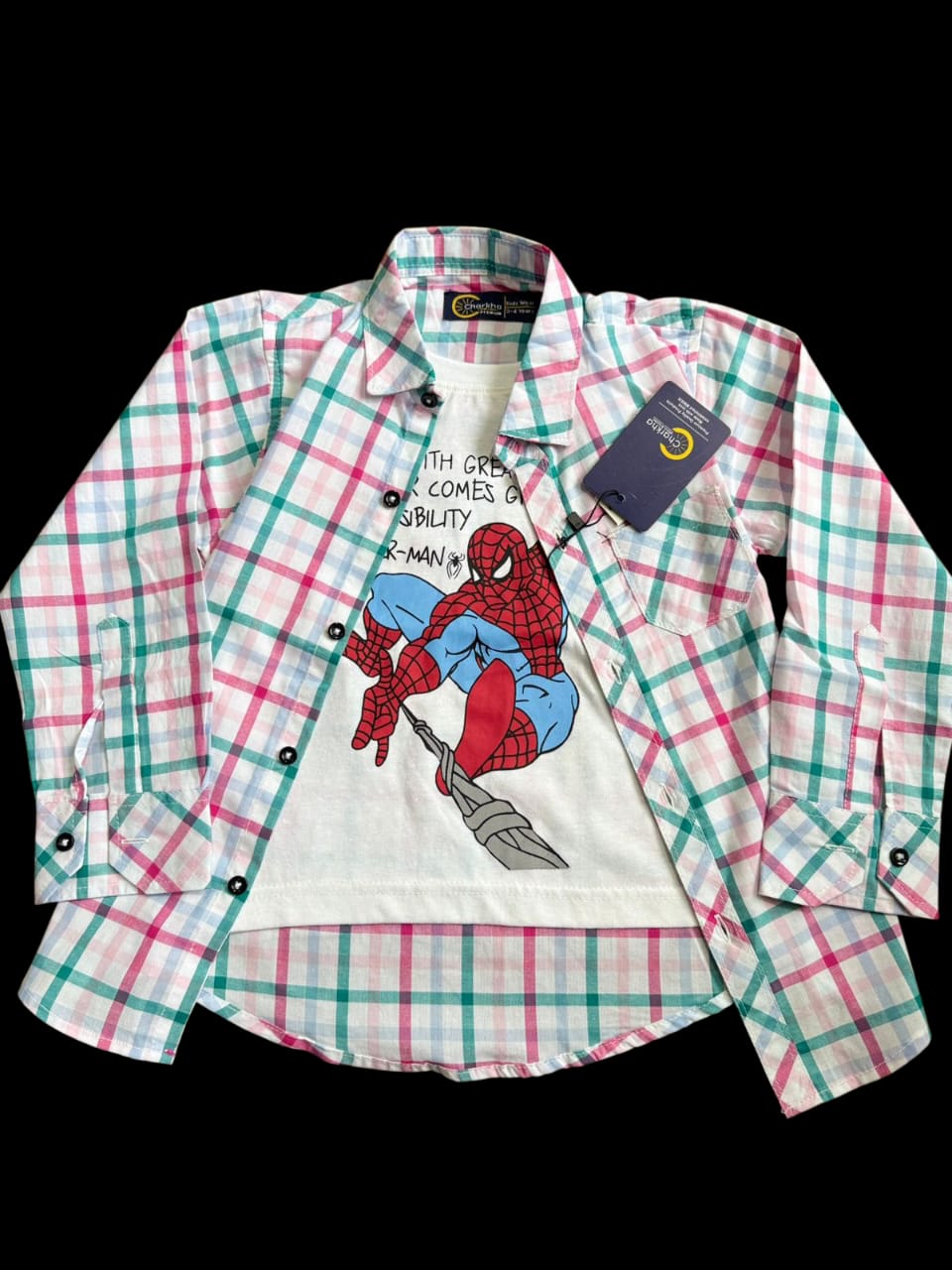 Spider-Man Pink & Green Checked Double Shirt