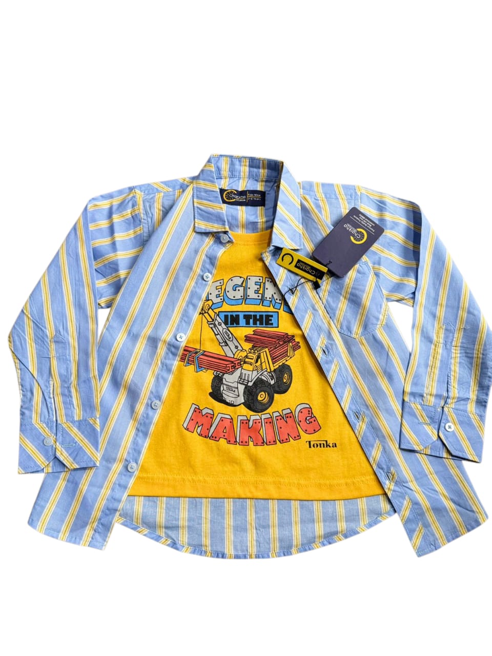 Classic Blue Lined Double Shirt for Boys