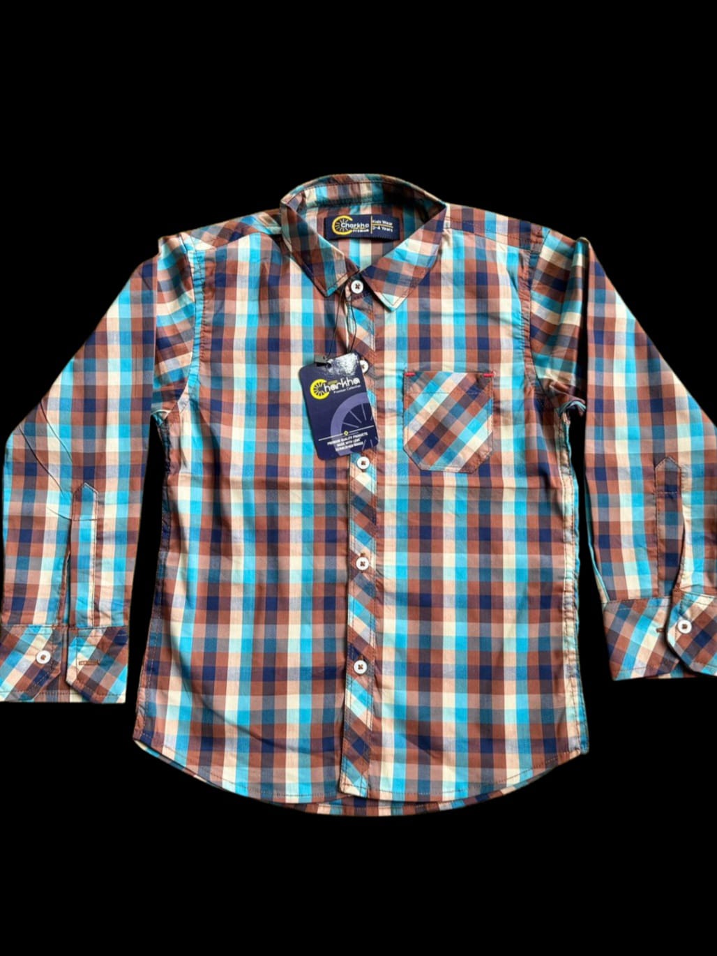 Brown & Blue Checked Casual Shirt for Boys