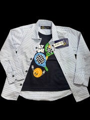Kids Checkered Button-Up Double Shirt &amp; Playtime Graphic Tee Set