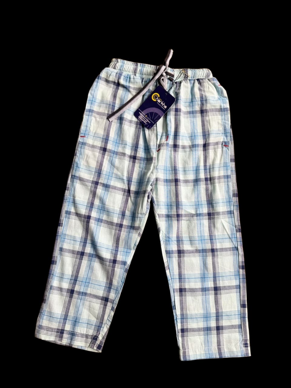 Boys’  blue and black checked Cotton Trousers