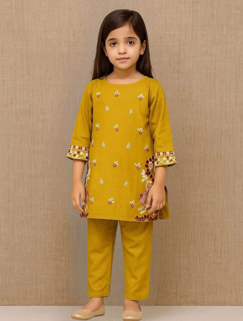 Sunshine Elegance – Khadar Yellow Embroidered Shirt & Trouser Set