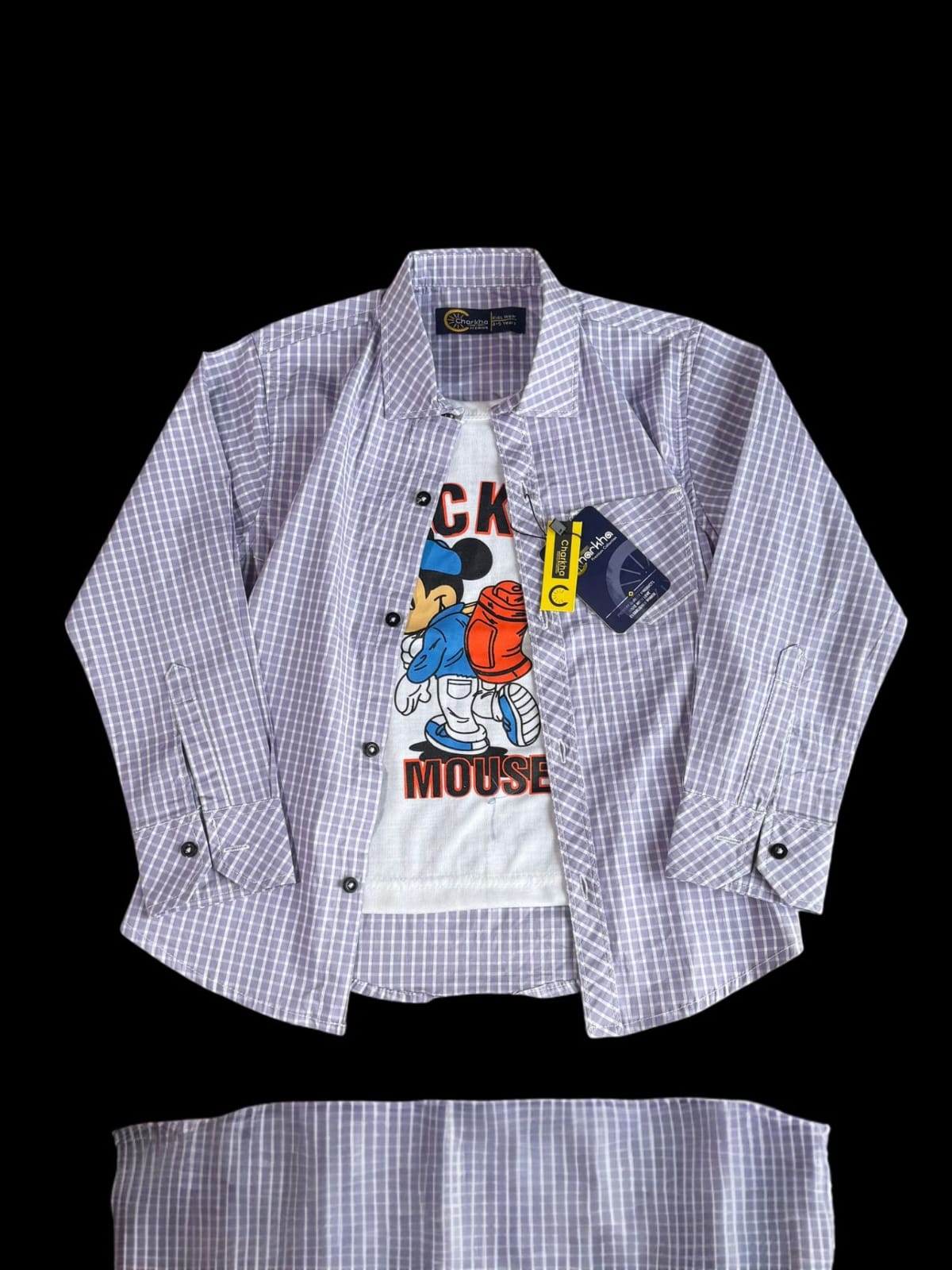 Grey Check Double Shirt for Boys– Soft Twill Fabric