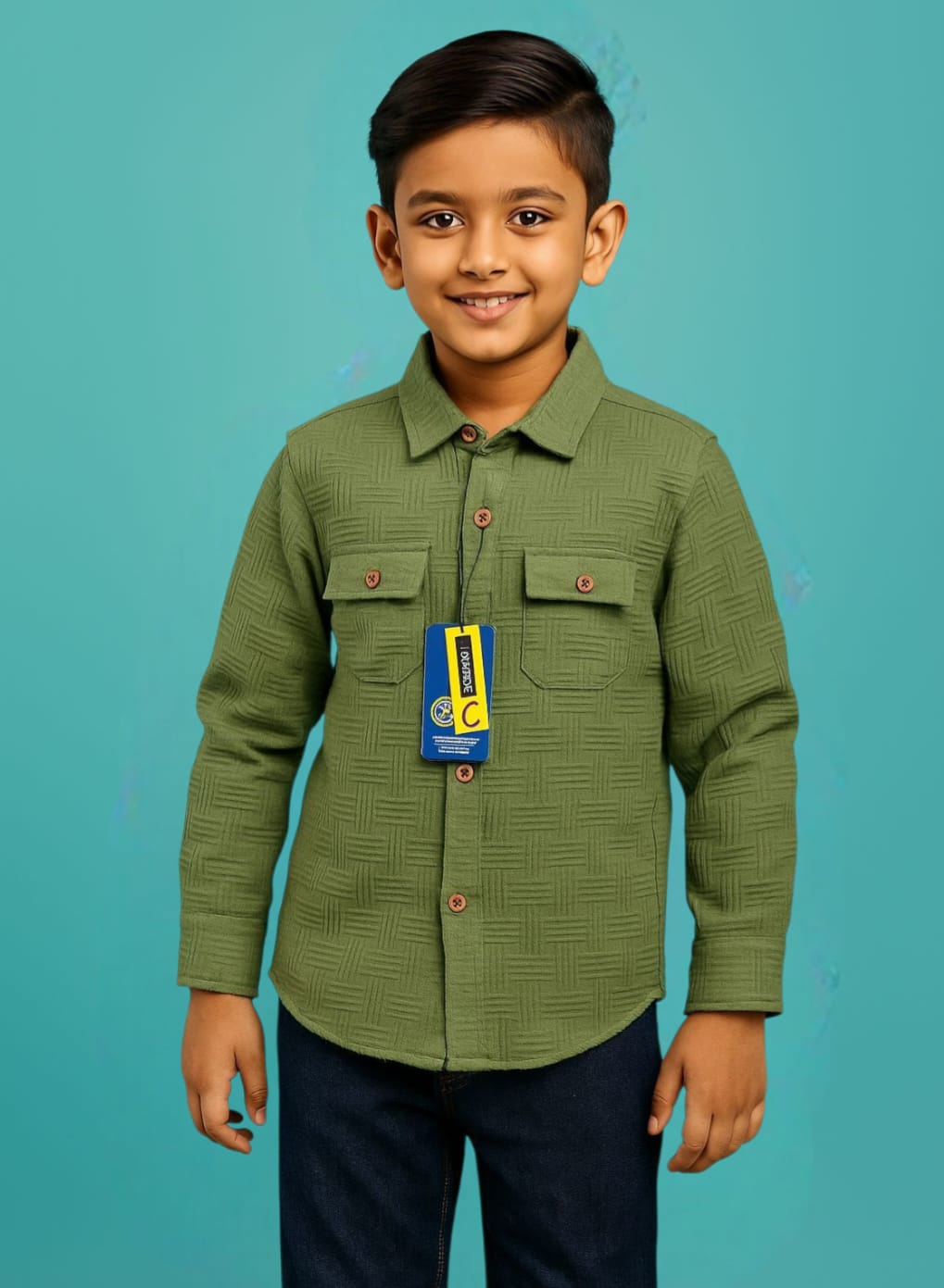 Parrot Green China Fabric Casual Shirt for Boys