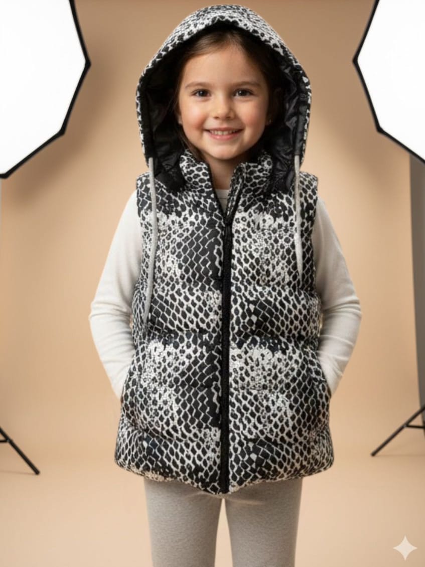 “Mini Chic” Black & White Hoodie Jacket for Girls