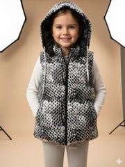 “Mini Chic” Black & White Hoodie Jacket for Girls